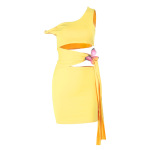 Off-Shoulder Cutout Lace-Up Bow Detail Dress