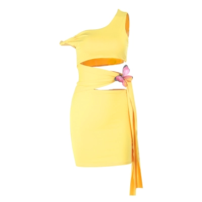 Off-Shoulder Cutout Lace-Up Bow Detail Dress 01