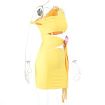 Off-Shoulder Cutout Lace-Up Bow Detail Dress