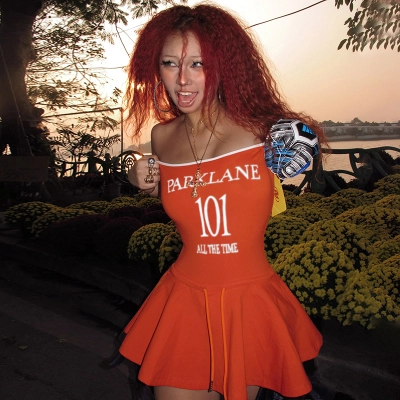 2025 Summer New Women's Letter Print Tube Top Tie Mini Dress 02