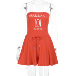 2025 Summer New Women's Letter Print Tube Top Tie Mini Dress