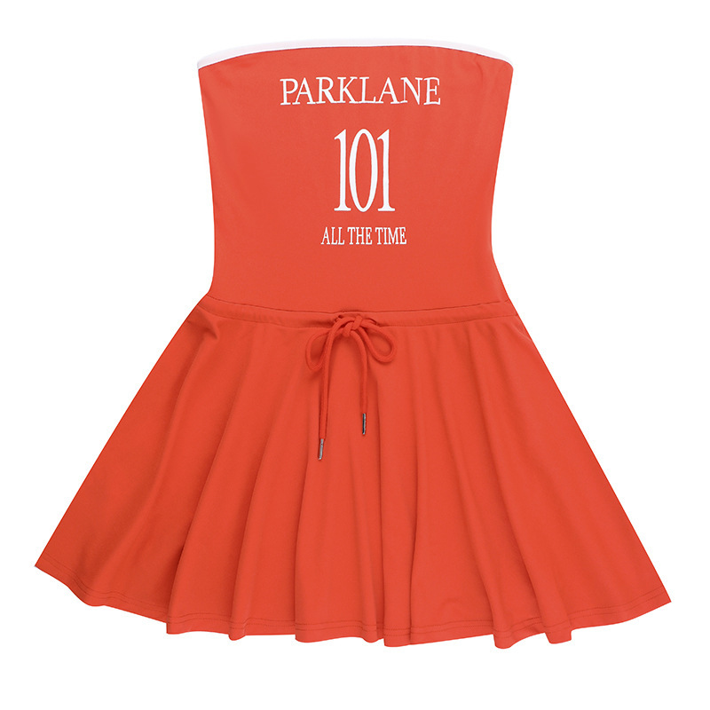 2025 Summer New Women's Letter Print Tube Top Tie Mini Dress