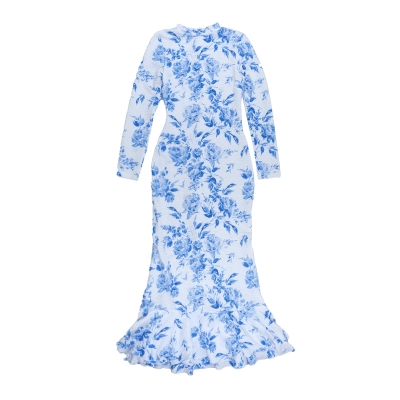 Semi-Turtleneck Long Sleeve Printed Mermaid Dress for Women 01