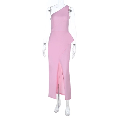 2025 New Women's Sleeveless Asymmetrical Off-Shoulder Slit Formal Gown 01