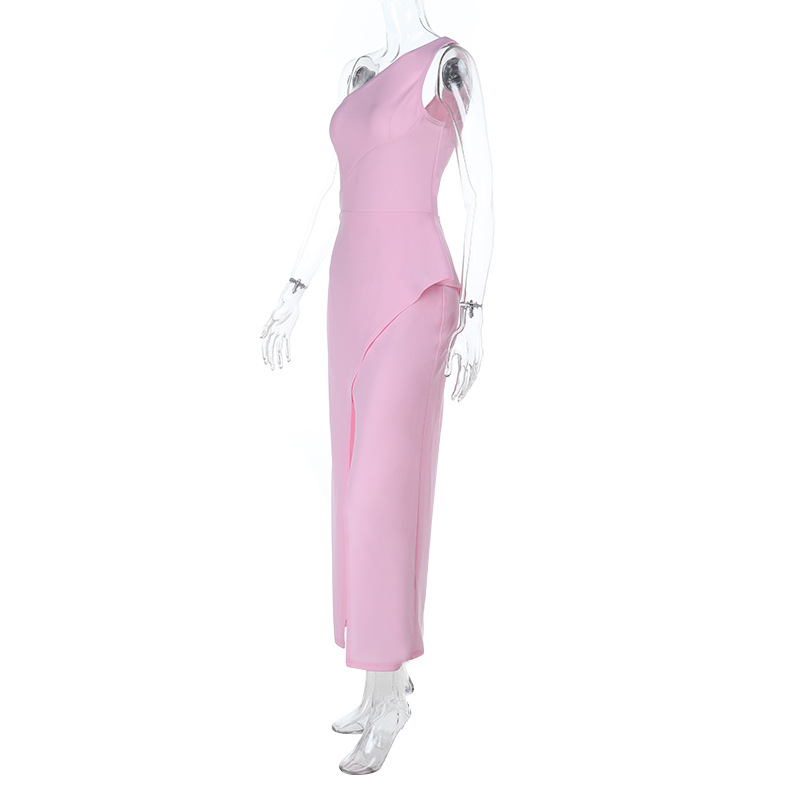 2025 New Women's Sleeveless Asymmetrical Off-Shoulder Slit Formal Gown