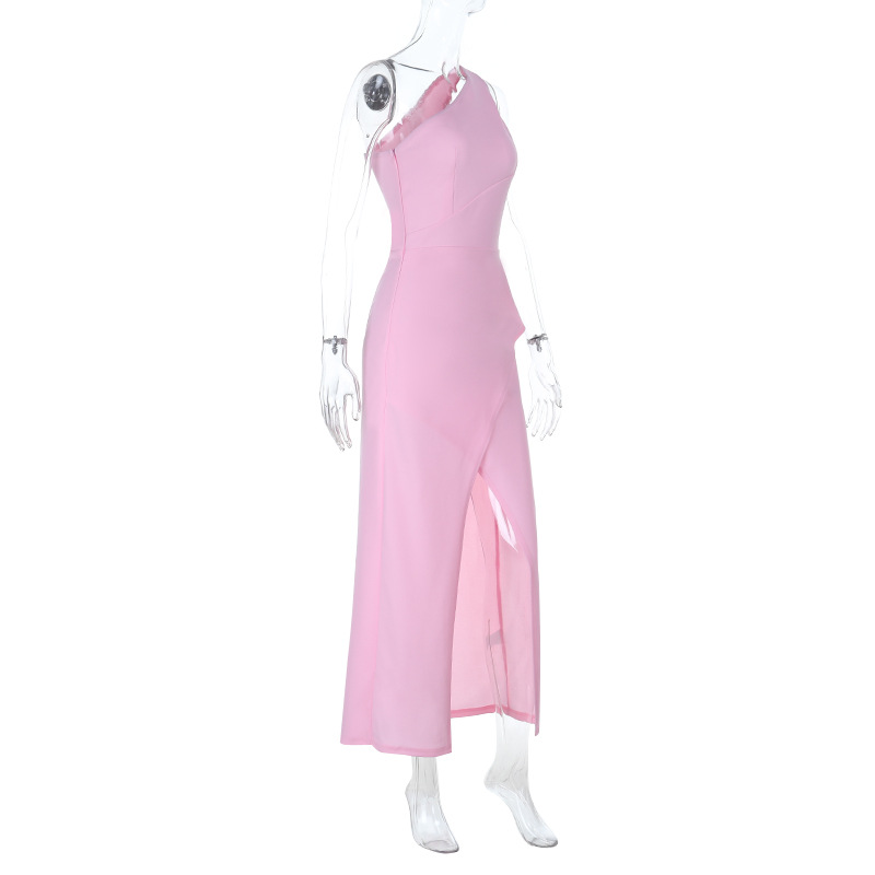 2025 New Women's Sleeveless Asymmetrical Off-Shoulder Slit Formal Gown