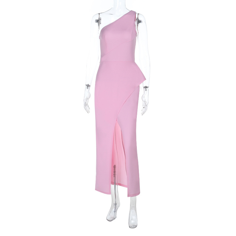 2025 New Women's Sleeveless Asymmetrical Off-Shoulder Slit Formal Gown