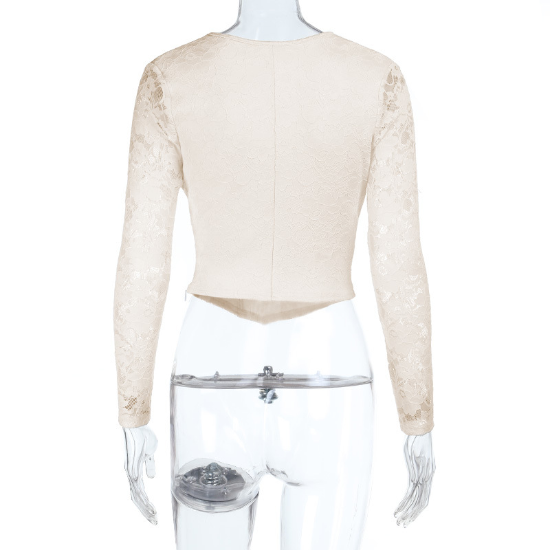 Sexy Bust-Enhancing Sheer Lace Waist-Cinching Long Sleeve Top 