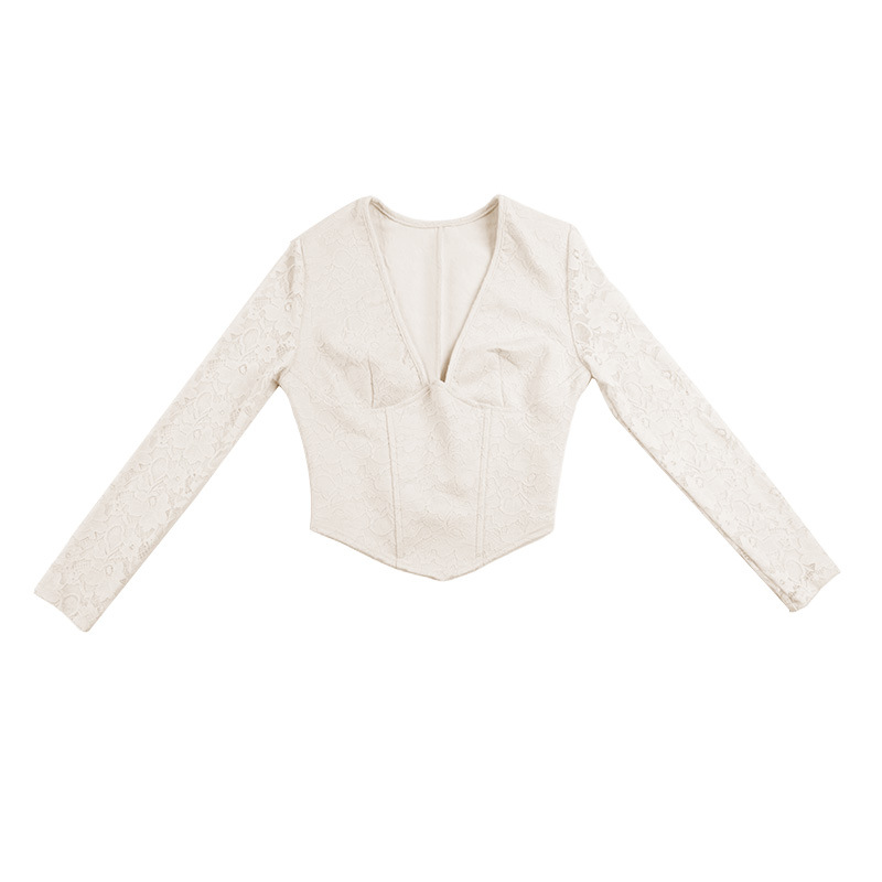 Sexy Bust-Enhancing Sheer Lace Waist-Cinching Long Sleeve Top 