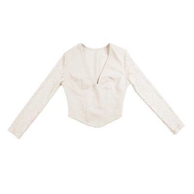 Sexy Bust-Enhancing Sheer Lace Waist-Cinching Long Sleeve Top  01