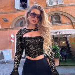 Pure-Yet-Sexy Asymmetrical Off-Shoulder Long Sleeve Lace Cutout Waist-Cinching Top