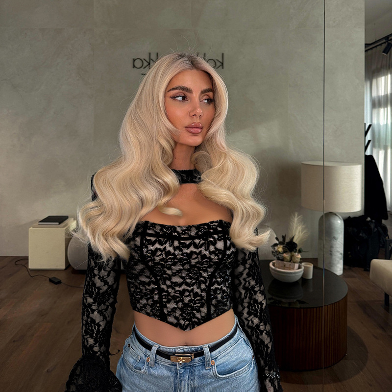 Pure-Yet-Sexy Asymmetrical Off-Shoulder Long Sleeve Lace Cutout Waist-Cinching Top