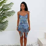 Sexy Hot Girl Printed Ruffled A-Line Halter Backless Mini Dress