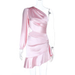 2025 Spring Summer New Women's Sexy One-Shoulder Single Sleeve Cutout Bodycon Mini Dress