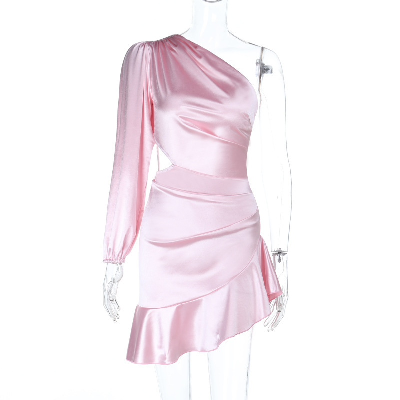 2025 Spring Summer New Women's Sexy One-Shoulder Single Sleeve Cutout Bodycon Mini Dress