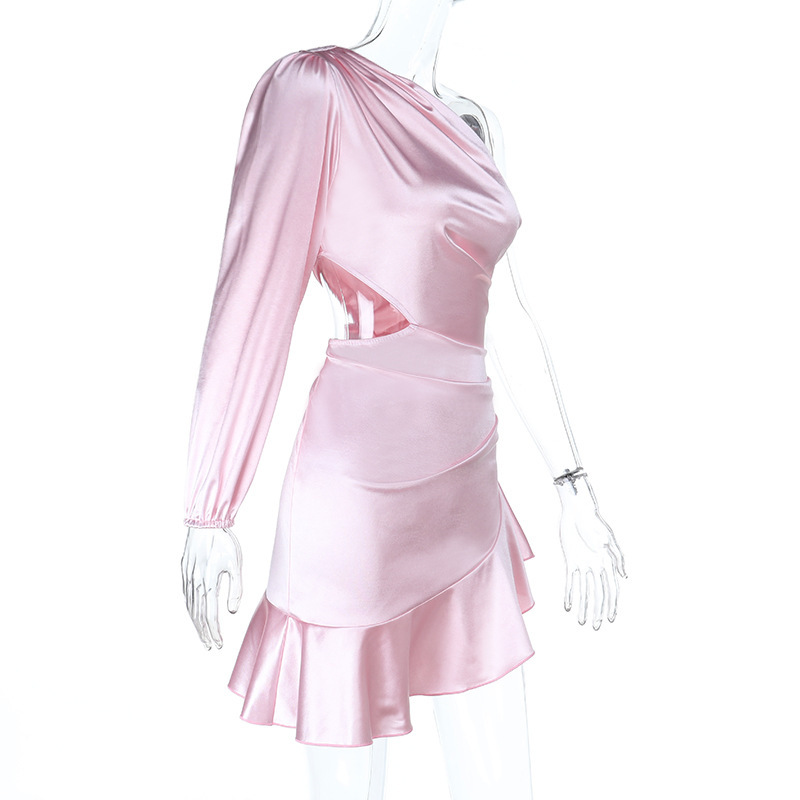 2025 Spring Summer New Women's Sexy One-Shoulder Single Sleeve Cutout Bodycon Mini Dress
