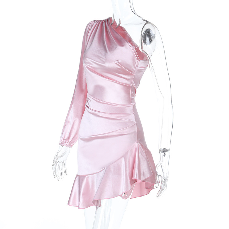 2025 Spring Summer New Women's Sexy One-Shoulder Single Sleeve Cutout Bodycon Mini Dress