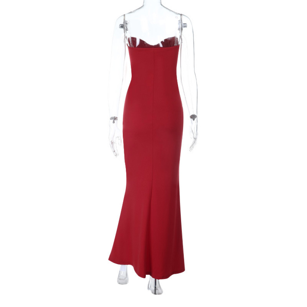  Style Rhinestone Embellished Tube Top Slit Maxi Dress