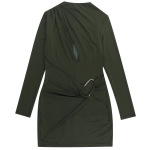 Fashionable Sexy V-Neck Cutout Metal Button Long Sleeve Bodycon Mini Dress