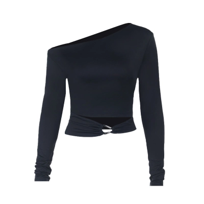 2025 Summer New Women's Metal Cutout Off-Shoulder Crop Tee 01