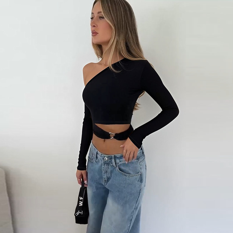 2025 Summer New Women's Metal Cutout Off-Shoulder Crop Tee