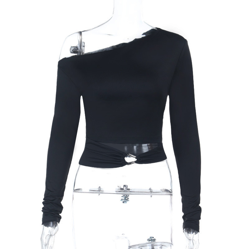 2025 Summer New Women's Metal Cutout Off-Shoulder Crop Tee