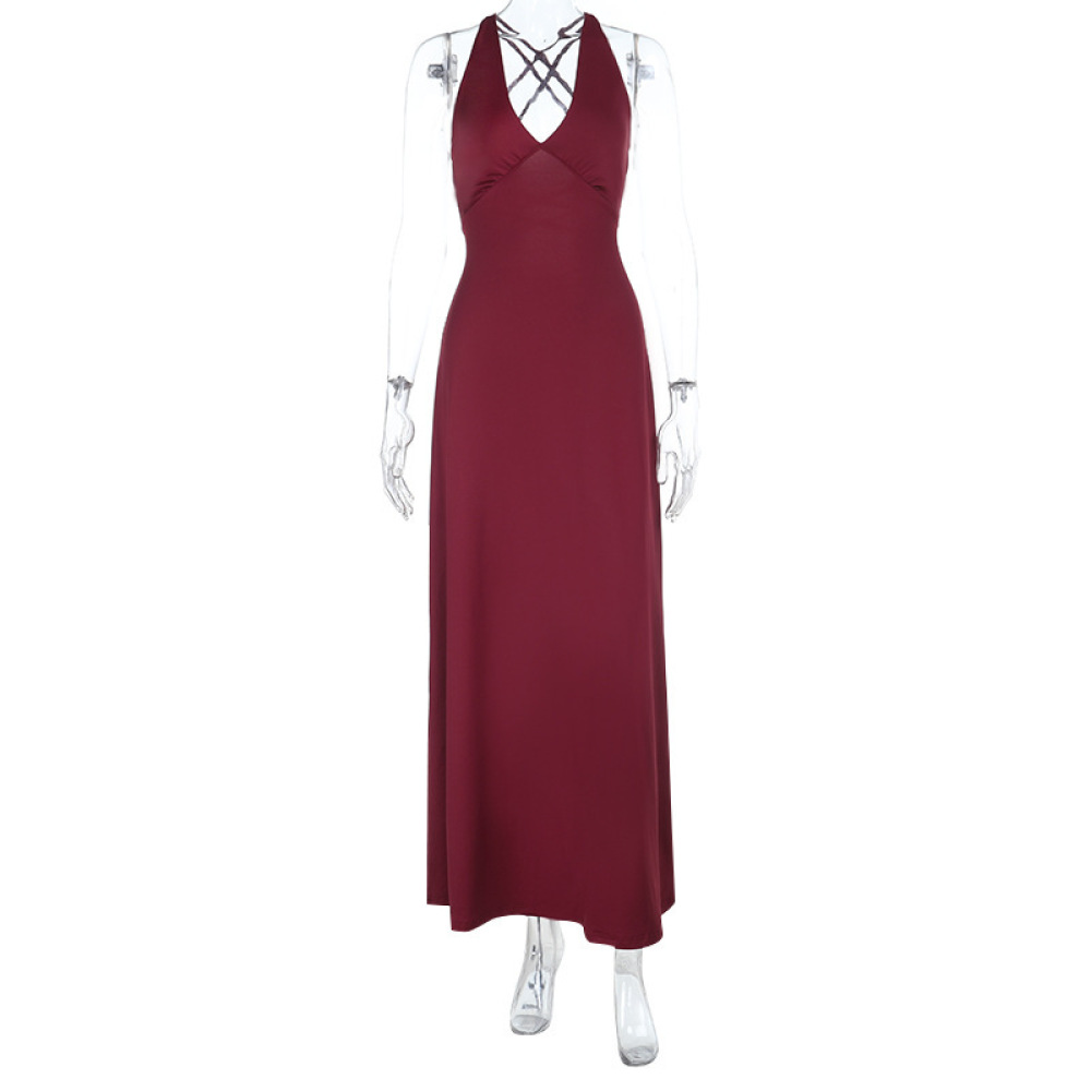 2025 Summer New Women's Strapless Backless Halter Waist-Cinching Midi Dress