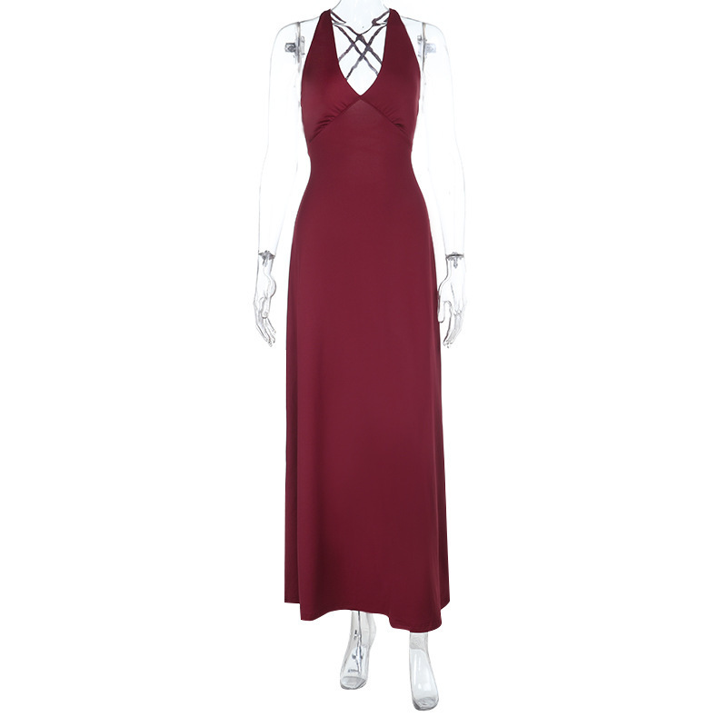 2025 Summer New Women's Strapless Backless Halter Waist-Cinching Midi Dress
