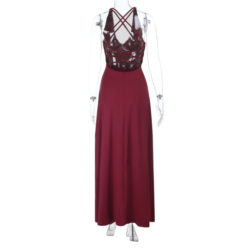 2025 Summer New Women's Strapless Backless Halter Waist-Cinching Midi Dress