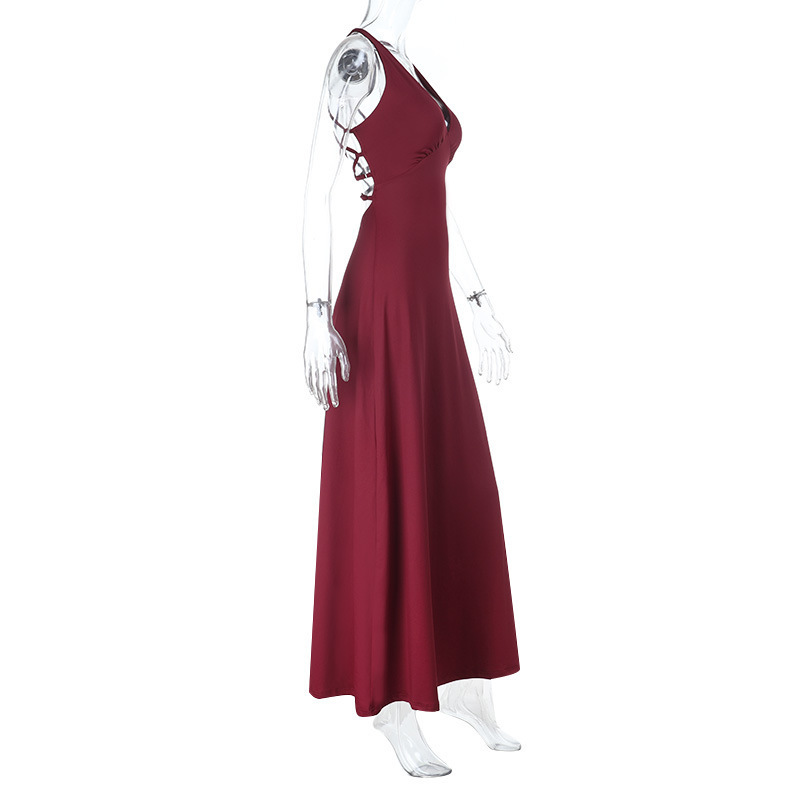 2025 Summer New Women's Strapless Backless Halter Waist-Cinching Midi Dress