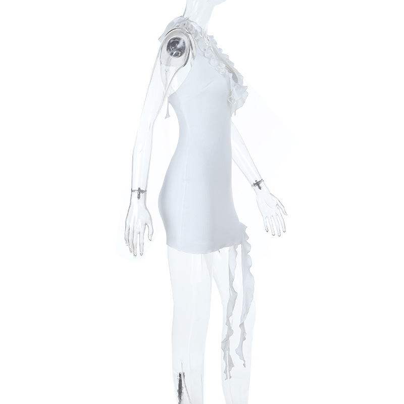 2025 European New Women's Ruffled Backless Knit Halter Mini Dress