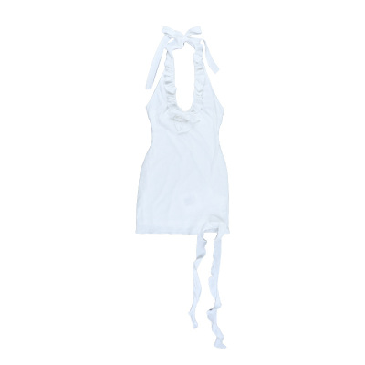 2025 European New Women's Ruffled Backless Knit Halter Mini Dress 01