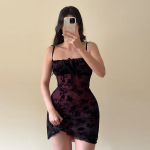 2025 Summer New Women's Flocked Strapless Sheer Bodycon Mini Dress