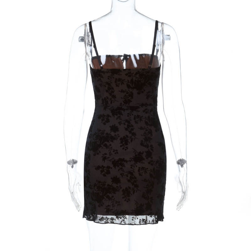 2025 Summer New Women's Flocked Strapless Sheer Bodycon Mini Dress