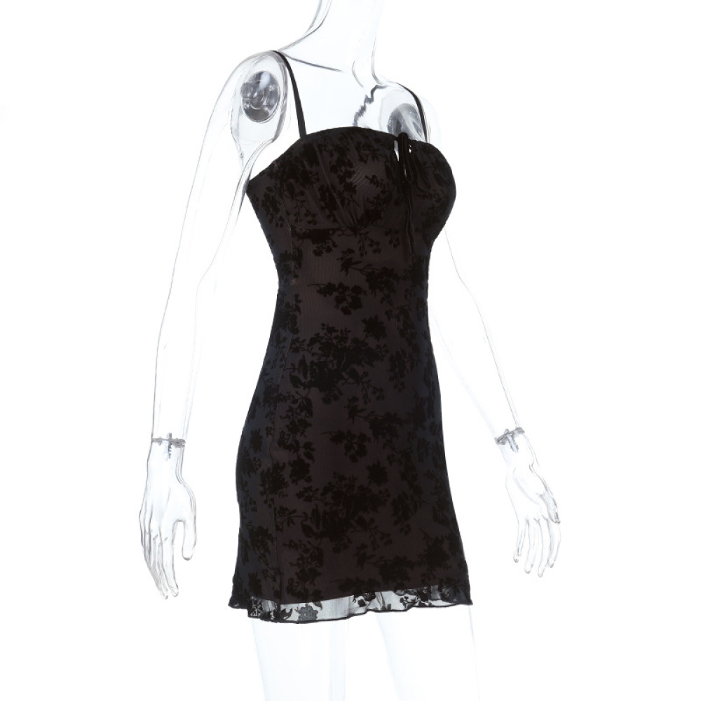 2025 Summer New Women's Flocked Strapless Sheer Bodycon Mini Dress