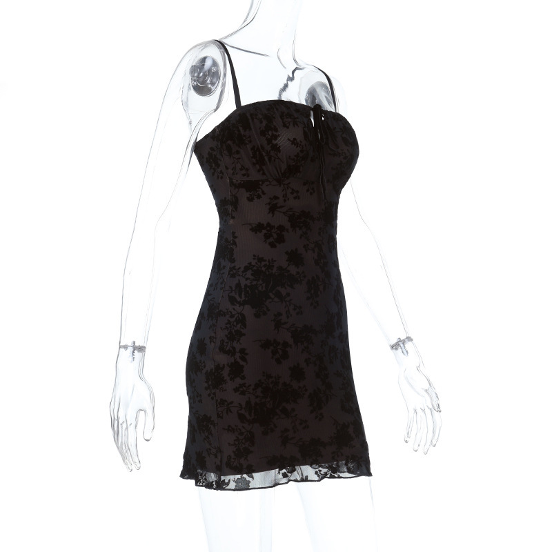2025 Summer New Women's Flocked Strapless Sheer Bodycon Mini Dress