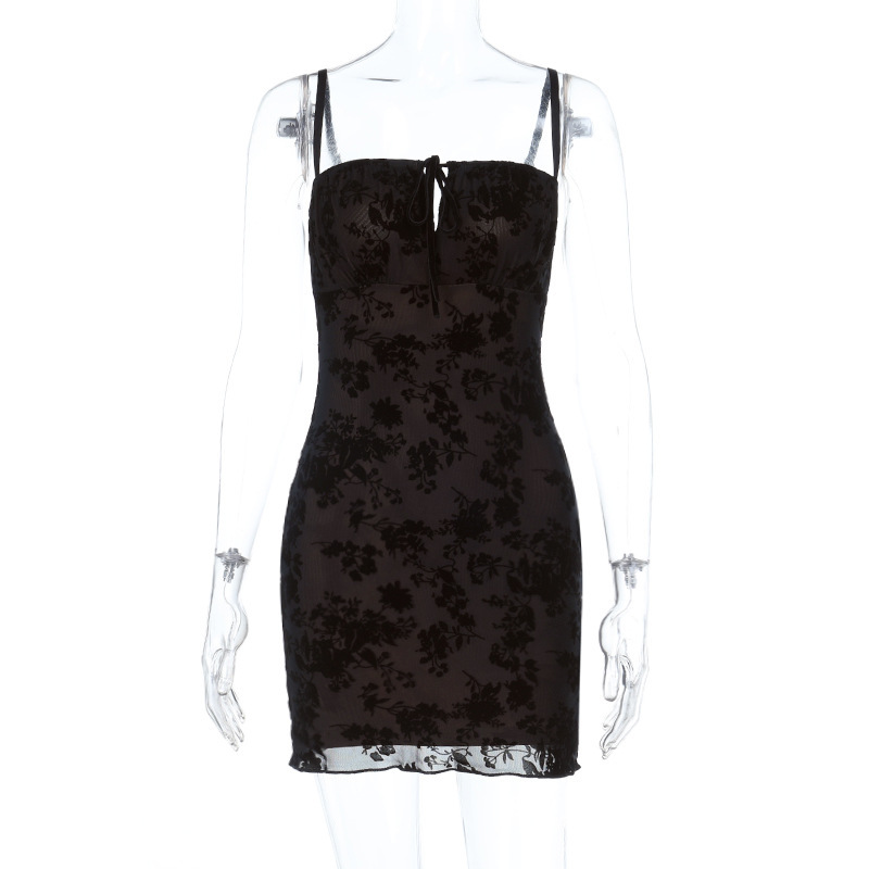 2025 Summer New Women's Flocked Strapless Sheer Bodycon Mini Dress