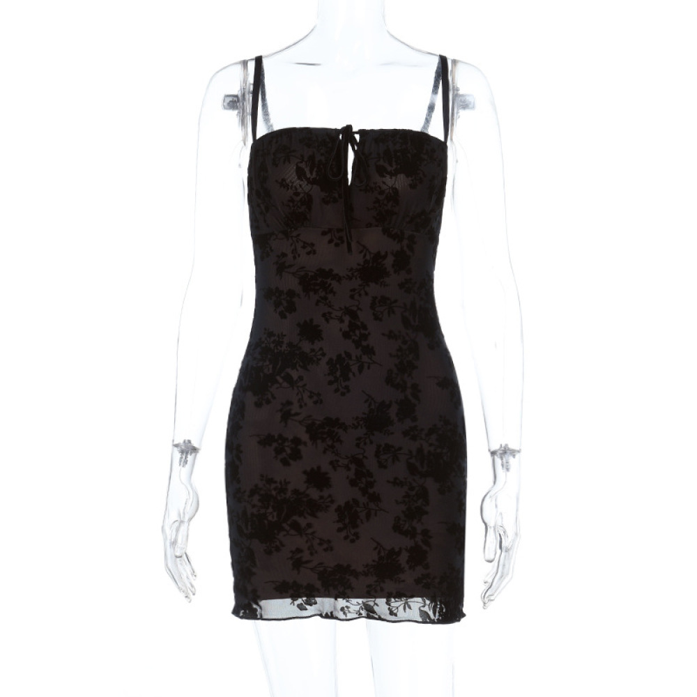 2025 Summer New Women's Flocked Strapless Sheer Bodycon Mini Dress