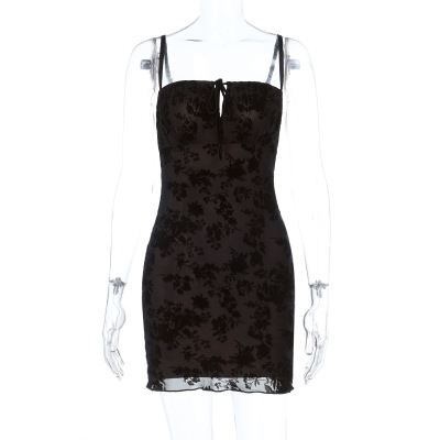 2025 Summer New Women's Flocked Strapless Sheer Bodycon Mini Dress 01