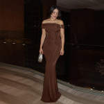 Off-the-Shoulder Ruched Backless High-Slit Long Dress