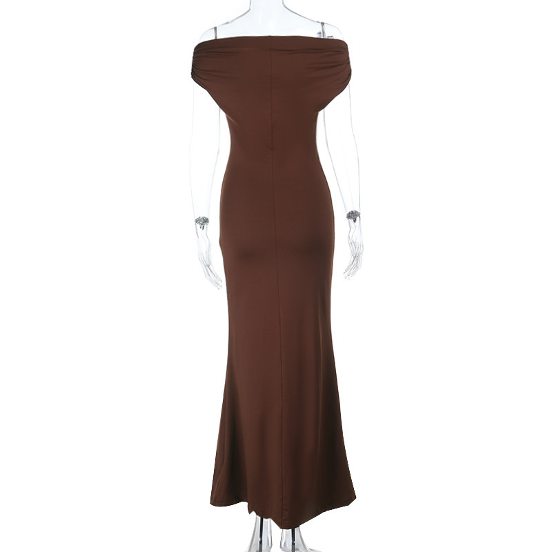 Off-the-Shoulder Ruched Backless High-Slit Long Dress