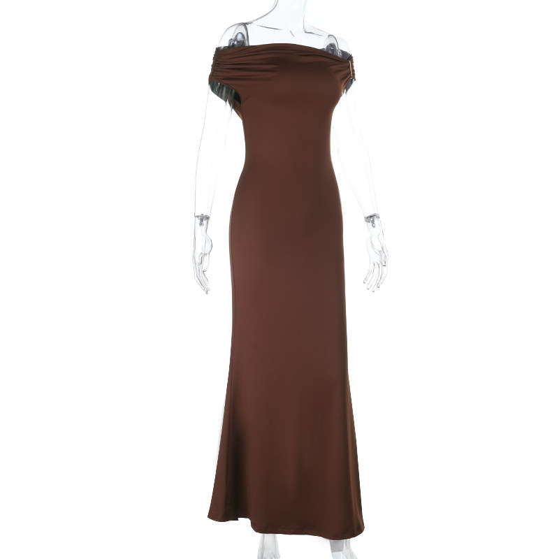 Off-the-Shoulder Ruched Backless High-Slit Long Dress