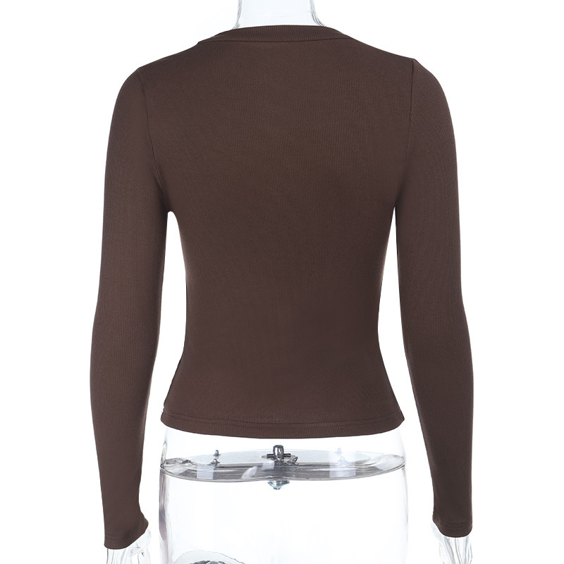 Basic Round Neck Button-Up Long Sleeve T-Shirt