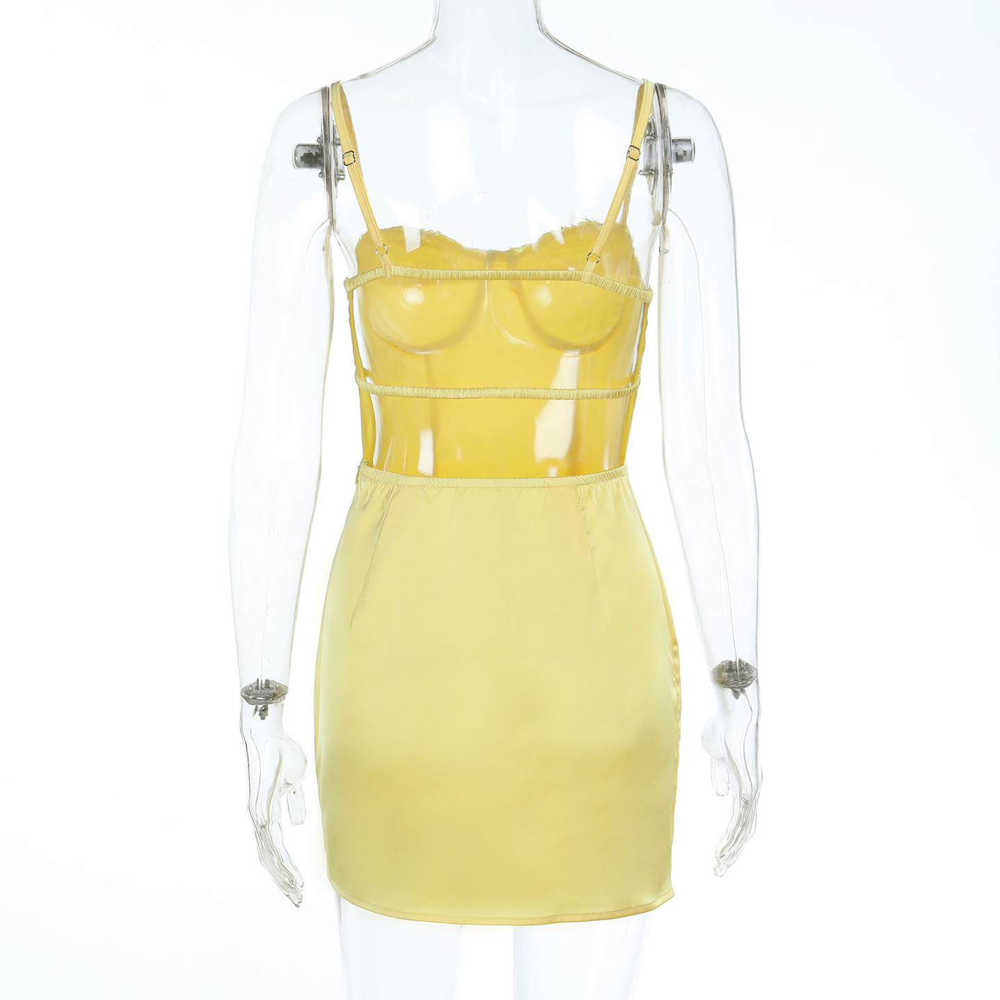 Solid Color Backless Spaghetti Strap Lace-Trimmed Short Dress