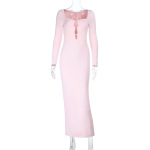 Square Neck Cutout Fitted Long Sleeve Maxi Dress