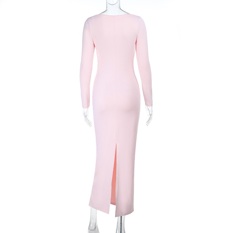 Square Neck Cutout Fitted Long Sleeve Maxi Dress