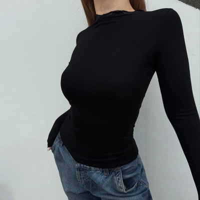 Semi-Turtleneck Tight Long Sleeve T-Shirt 02