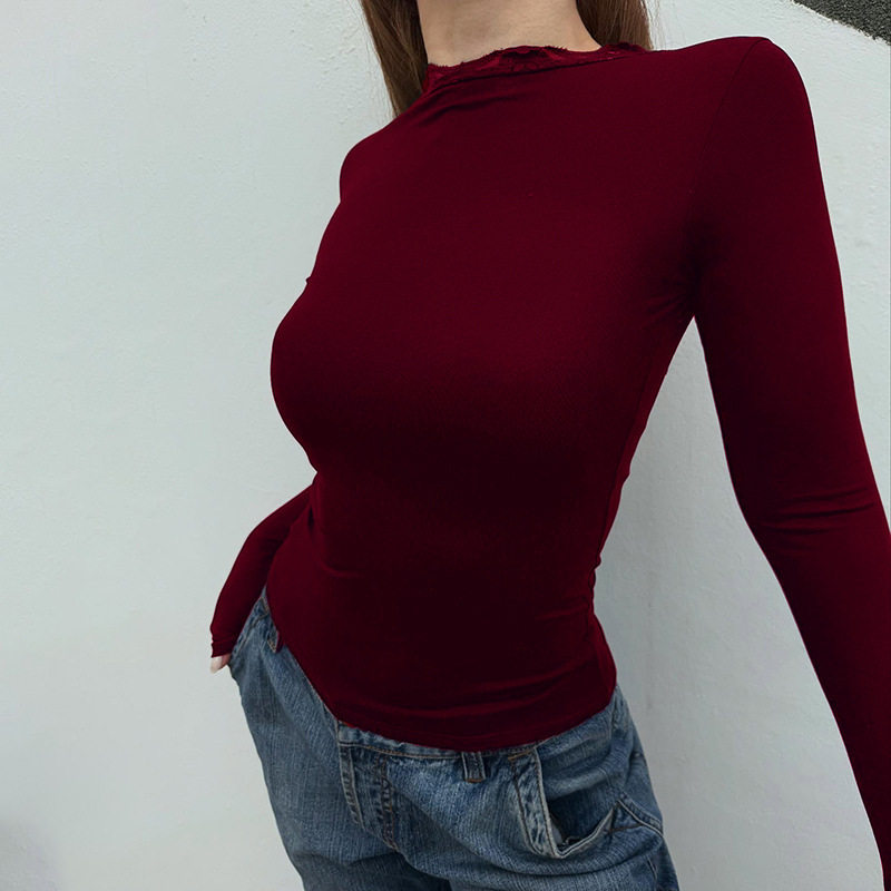 Semi-Turtleneck Tight Long Sleeve T-Shirt