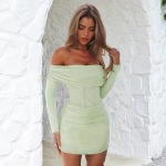 Off-the-Shoulder Long Sleeve Waist-Cinching Fitted Mini Dress