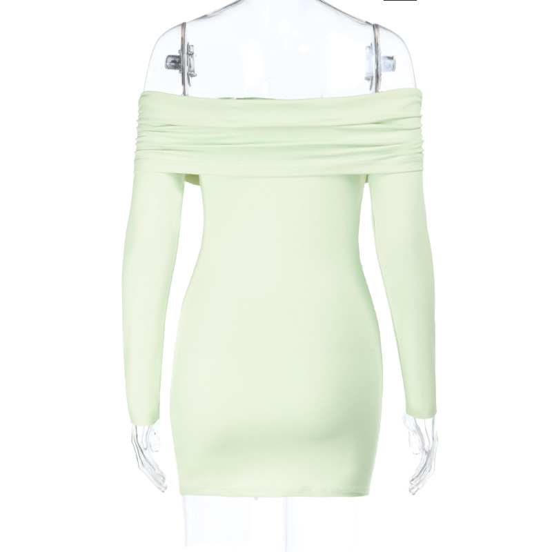 Off-the-Shoulder Long Sleeve Waist-Cinching Fitted Mini Dress